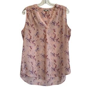Pleione Womens Peach Floral V-Neck Sleeveless Blouse WQZ501733 Medium